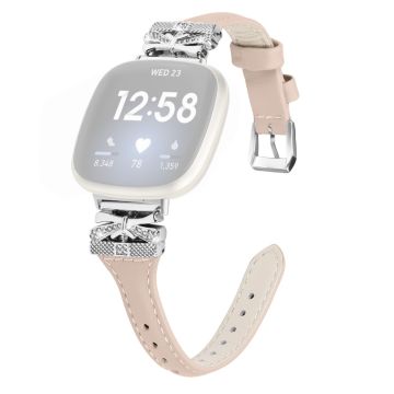 Silver Buckle Watch Strap Fitbit Versa 3 / 4 / Sense / Sense 2 Butterfly Connector Adjustable Band - Apricot