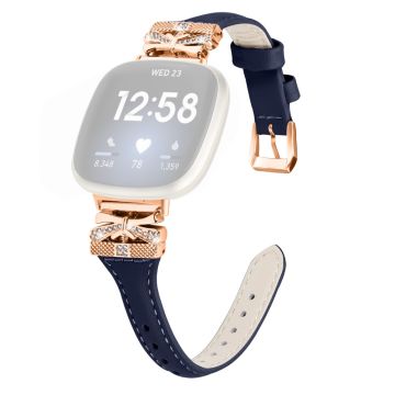 Rose Gold Buckle Band Fitbit Versa 3 / 4 / Sense / Sense 2 Genuine Cowhide Leather Watch Strap - Dark Blue