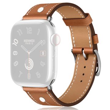 Apple Watch 49mm / 45mm / 44mm / 42mm Genuine Cow Leather Band Rivet Decor Strap - Brown