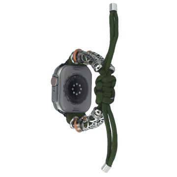 Apple Watch 49mm / 45mm / 44mm / 42mm Watch Strap Bead Braided Rope - Army Green