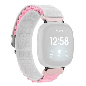 Fitbit Versa 4 / Versa 3 / Sense 2 / Sense Watch Band Nylon Adjustable Wrist Strap - White+Pink