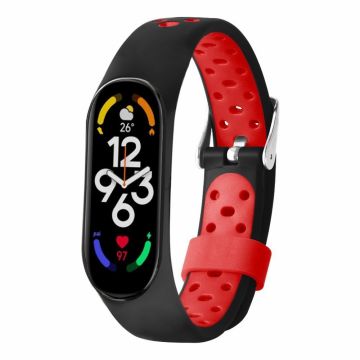 Xiaomi Mi Band 7 / 6 / 5 / 4 / 3 NFC Watch Bands Dual Color Breathable Flexible Straps - Black+Red