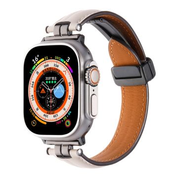 Apple Watch Series 49mm - 45mm - 44mm - 42mm Universal Watch Strap - Beige+Black Buckle Buckle