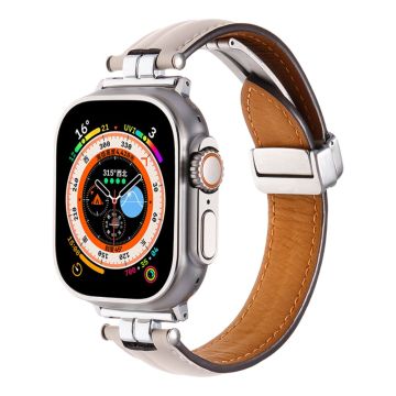 Apple Watch Series 49mm - 45mm - 44mm - 42mm Universal Watch Strap - Beige+Silver Buckle Buckle