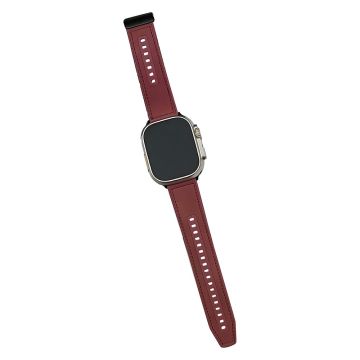 Apple Watch Series 49mm - 45mm - 44mm - 42mm Universal PU Leather and Flexible Watch Band - Wine Red