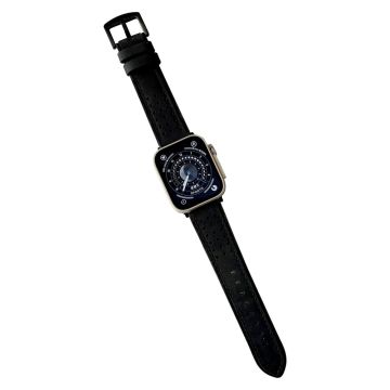 Apple Watch Series 49mm - 45mm - 44mm - 42mm Universal Top Layer Cowhide Watch Strap - Black