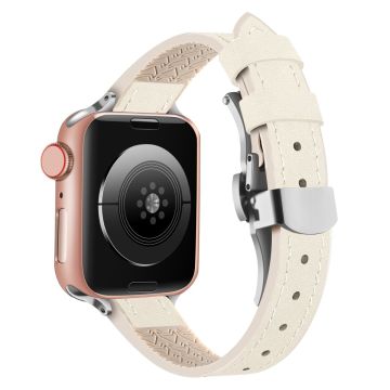 Apple Watch Series 49mm - 45mm - 44mm - 42mm Universal Watch Band - Beige / Silver Buckle and Rose Gold Buckle