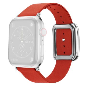 Apple Watch 49mm / 45mm / 44mm / 42mm Men's Watch Band Leather Strap - Orange Red