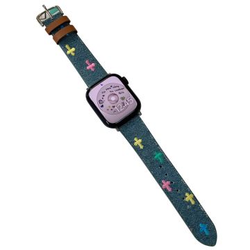 Apple Watch 49mm / 45mm / 44mm / 42mm Watch Strap - Mouse Four-leaf Clover Light Blue Denim Denim