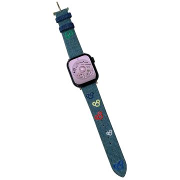 Apple Watch 49mm / 45mm / 44mm / 42mm Watch Strap - Mouse Puppy Head Light Blue Denim Denim