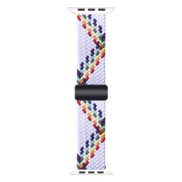 Apple Watch 49mm / 45mm / 44mm / 42mm Nylon Wristband Bracelet - White+Rainbow