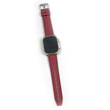 Apple Watch 49mm / 45mm / 44mm / 42mm Leather and Silicone Watch Band - Wine Red