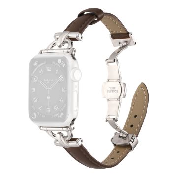 Apple Watch 49mm / 45mm / 44mm / 42mm Leather Watch Band - Dark Tan / Silver Buckle