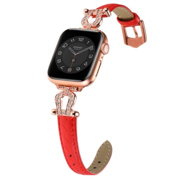 Apple Watch 49mm / 45mm / 44mm / 42mm Cowhide Leather Band - Red / Rose Gold Buckle