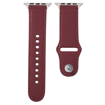 Apple Watch 49mm / 45mm / 44mm / 42mm Genuine Cow Leather Watchband - Wine Red