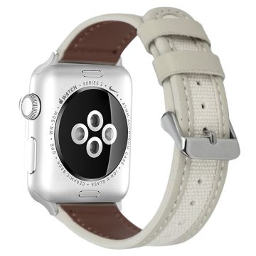 Apple Watch 49mm / 45mm / 44mm / 42mm Cow Leather and Fabric Watchband - Grey / White
