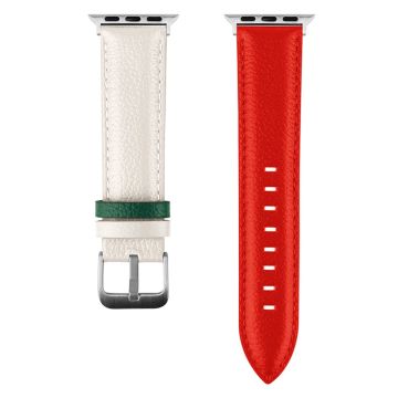 Apple Watch 49mm / 45mm / 44mm / 42mm Strap AW Cow Leather Watchband - Red  /  White