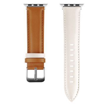 Apple Watch 49mm / 45mm / 44mm / 42mm Strap AW Cow Leather Watchband - White  /  Brown