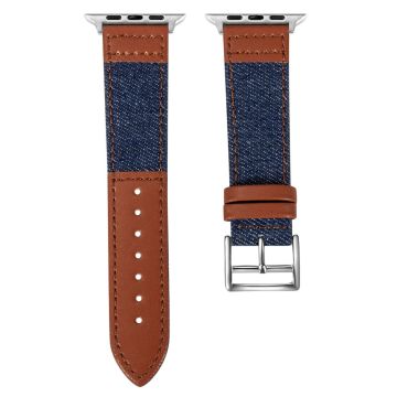 Apple Watch 49mm / 45mm / 44mm / 42mm Denim Fabric Watch Strap - Navy Blue+Brown
