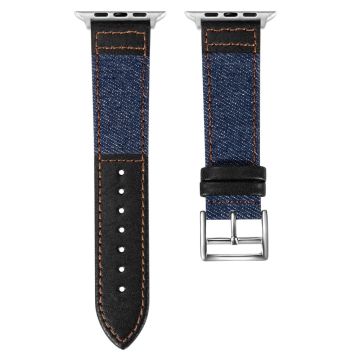 Apple Watch 49mm / 45mm / 44mm / 42mm Denim Fabric Watch Strap - Navy Blue+Black