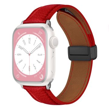 Apple Watch 49mm / 45mm / 44mm / 42mm Litchi Texture Leather Strap - Red