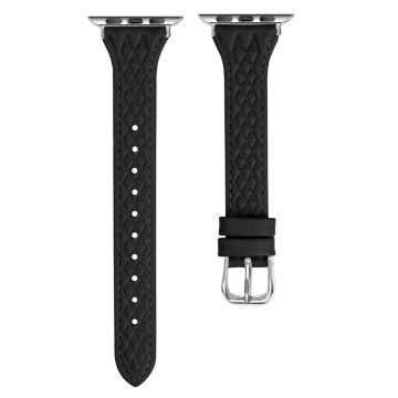 Apple Watch Series 49mm - 45mm - 44mm - 42mm Universal Top-Layer Cow Leather Watch Strap - Black