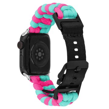 Apple Watch Series 49mm - 45mm - 44mm - 42mm Universal Watch Band Nylon Rope Strap - Lake Blue+Pink