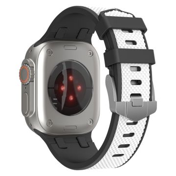 For KLB-FGWSSGJ-001 Apple Watch Ultra 2 Ultra 49mm  /  Series 9 8 7 45mm Watch Bracelet with Checkered Texture - Black+White