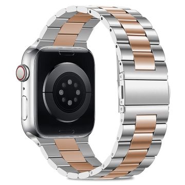 KALEBOL For Apple Watch Ultra 2 Ultra 49mm / 9 8 7 45mm / 6 5 4 SE (2022) SE (2023) SE 44mm / 3 2 1 42mm Stainless Steel Watch Strap - Silver+Rose Gold