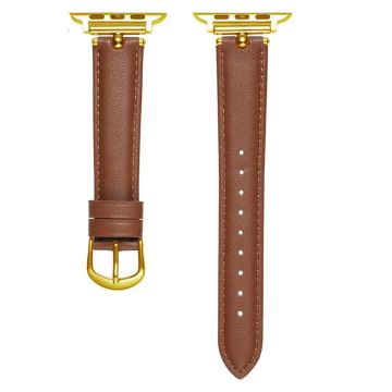 KALEBOL For Apple Watch Ultra 2 Ultra 49mm  /  Series 9 8 7 45mm  /  SE (2023) SE (2022) SE 6 5 4 44mm  /  3 2 1 42mm Strap - Dark Brown  /  Gold Buckle