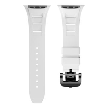 KALEBOL For Apple Watch Ultra 2 Ultra 49mm/Series 9 8 7 45mm/ SE (2023) SE (2022) SE 6 5 4 44mm/ 3 2 1 42mm Watch Band - White / Black Buckle