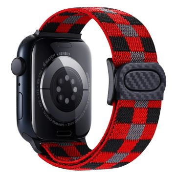 For Apple Watch Ultra 2 Ultra 49mm / Series 9 8 7 45mm / 6 5 4 SE (2022) SE (2023) SE 44mm / 3 2 1 42mm Nylon Watch Strap - Plaid Red