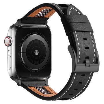 Apple Watch Series 49mm - 45mm - 44mm - 42mm Genuine Cow Leather Band - Black