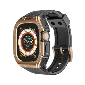 Apple Watch Ultra 49mm / Ultra 2 49mm Flexible Watch Band+Case Integrated Design - Black+Rose Gold