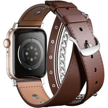 M / L Size Apple Watch Series 49mm - 45mm - 44mm - 42mm Cowhide Strap Vegan Leather Style Watch Band - Brown