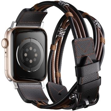 M / L Size Stylish Style Strap Apple Watch Series 49mm - 45mm - 44mm - 42mm Cowhide Watch Band - Black