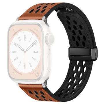 Apple Watch Series 49mm - 45mm - 44mm - 42mm Breathable Strap Leather Watch Band - Brown