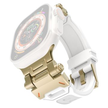 Apple Watch Ultra 49mm Ultra 2 49mm / Series 9 8 7 45mm / 6 5 4 SE (2023) SE (2022) SE 44mm / 3 2 1 42mm flexible Wrist Strap - White+Gold