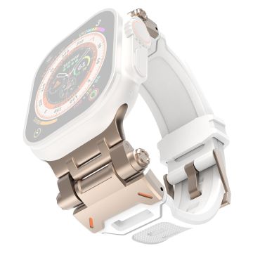 Apple Watch Ultra 49mm Ultra 2 49mm / Series 9 8 7 45mm / 6 5 4 SE (2023) SE (2022) SE 44mm / 3 2 1 42mm flexible Wrist Strap - White+Titanium
