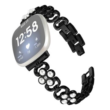 Fitbit Versa 3 / Fitbit Sense Wholesale Stainless Steel Watch band with Pearl Decor - Black