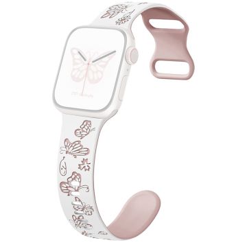 Apple Watch Ultra 2 Ultra 49mm / Series 9 8 7 45mm / 6 5 4 SE (2022) SE (2023) SE 44mm / 3 2 1 42mm Butterfly Silicone band  - White+Pink