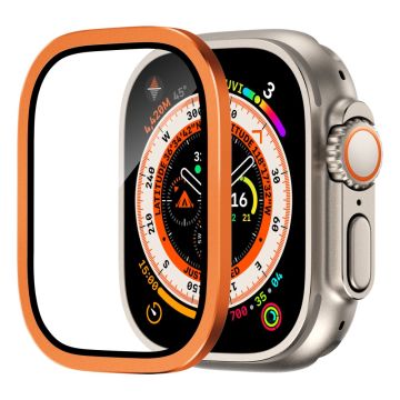 Apple Watch Ultra 49mm / Ultra 2 49mm Case Aluminum Alloy Watch Cover with Tempered Glass Film - Orange