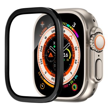 Apple Watch Ultra 49mm / Ultra 2 49mm Case Aluminum Alloy Watch Cover with Tempered Glass Film - Black