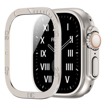 Apple Watch Ultra 49mm / Ultra 2 49mm Watch Case Aluminum Alloy Cover with Tempered Glass Protector - Titanium