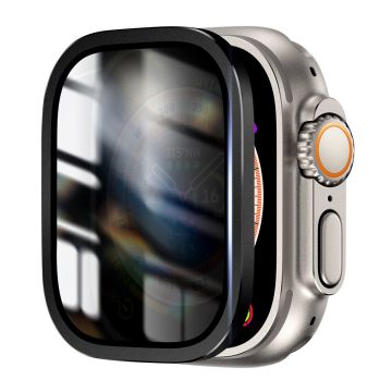 Apple Watch Ultra 49mm / Ultra 2 49mm Aluminum Alloy Watch Case with Anti-spy Tempered Glass Film - Black