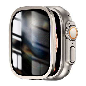 Apple Watch Ultra 49mm / Ultra 2 49mm Aluminum Alloy Watch Case with Anti-spy Tempered Glass Film - Titanium