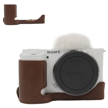 Sony ZV-E10 half body leather cover with battery opening - Coffee