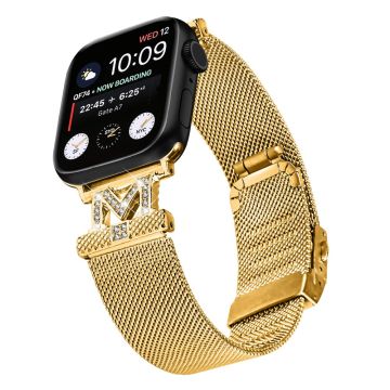 Apple Watch Series 9 45mm / Ultra 2 rhinestone milanese stainless steel strap - Gold