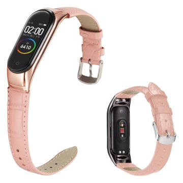 Xiaomi Mi Band 3 / Mi Smart Band 4 leather case with crocodile pattern - Pink