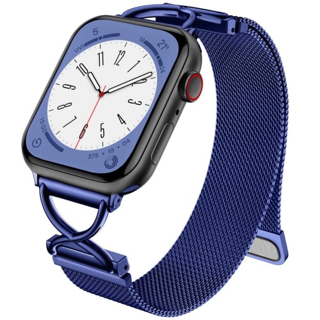 LEMONDA Size S Apple Watch Series 10 46mm Metal Strap Milanese Watch Band - Blue